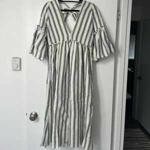 Three Graces London Georgiana Striped Linen-blend Dress In Green with TAGS!